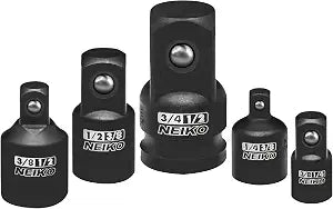 NEIKO 30249A 5 Piece Impact Socket Adapter Set, Standard SAE, 1/4, 3/8, 1/2" Cr-V Steel Impact Driver & Wrench Conversion Kit Socket Reducer, Locking Socket Adapter Set