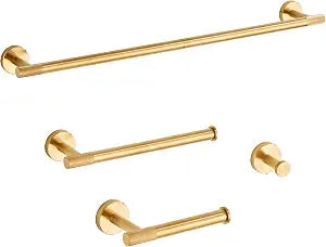 Bathroom Hardware Set 4 Piece, Brushed Gold Bathroom Accessories Set with 24 Inch Towel Bar, 12 Inch Hand Towel Bar, Toilet Paper Holder and Robe Hook, SUS304 Stainless Steel, Knurled Collection