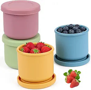 YQL 4 Pack 8 oz Silicone Snack Containers for Kids, Snack Boxes with Lids