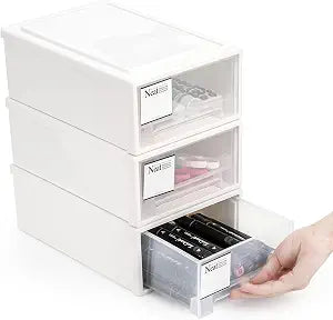 ZENFUN 3 Pack Plastic Stackable DrawerStorage Drawers Bins, Small Drawer-type Desk Organizer Boxes, Translucent Small Chest of Drawers, Stackable Drawers for Home, Office, Desktop