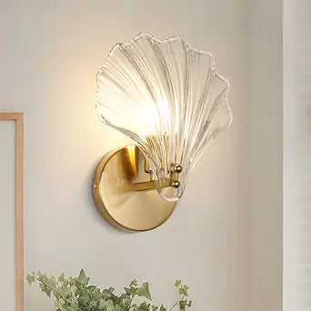 Gold Glass Wall sconces, Bathroom Vanity Light with Clear Shell Shade