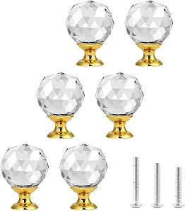 6X Crystal Cabinet Knobs Goldbase Ball Diamond Glass Knob