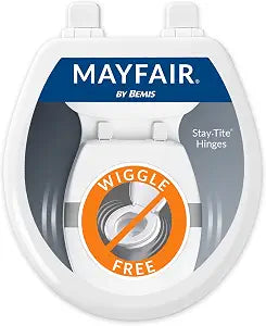 Mayfair Linden Slow Close Toilet Seat, Non Slip Heavy Duty Wood, Easy Install, Round, White