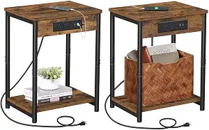 TUTOTAK Night Stand with Charging Station, Set of 2, End Table, Side Table with USB, 21.8H Nightstand with Storage Shelf, Sofa Couch Table TB01BB029 (2 pcs)