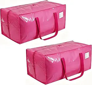 Extra Large Storage Bags, 23 Gallon Capacity, Pink Waterproof Moving Totes with Handles and Label Pocket, Heavy Duty Zipper (2, Jelly Pink)
