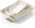 Kook Ceramic Baking Dish Set of 3, Rimmed Stoneware, Oven Safe, White