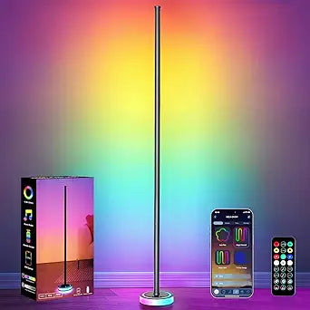 Smart Corner Floor Lamp, RGBICW LED Standing Lamp with App Control, 16 Million Colors with Music Sync, Dimmable Ambient Light for Bedroom, Living Room, Home Decor (Black)