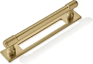 khtumeware 5 Pack 5 inch (128 mm) Center to Center Champagne Bronze Cabinet Pull Backplate with Base Plate Zinc Satin Brass Kitchen Cabinet Handles Drawer Pulls Cabinet Hardware