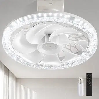Light Socket Fan with Light and Remote Control 12 Inch, Light Socket Ceiling Fan, Screw in Ceiling Fan in Light Socket, Dimmable LED Light Bulb Fan with Remote, 4 Speeds for Bedroom Closet Kitchen