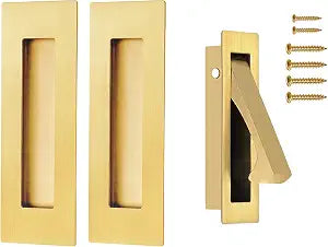 Pocket Door Hardware and Edge Pull,Stainless Steel Pocket Door Handles Latch,Recessed Finger Flush Pulls,for Closet,Sliding,Barn Door (Brushed Gold, 4.72Inch)