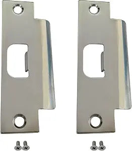 QCAA Steel Extended Lip Door Strike Plate, Latch D Hole, with Lip, 4-7/8" x 1-1/4", Nickel, 2 Pack, Made in Taiwan