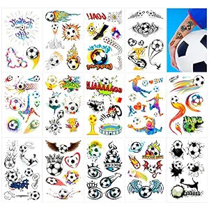 Qpout 14 Sheets Soccer Temporary Tattoos Soccer Ball Tattoos for Kids Boys World Cup Soccer Fake Tattoo Sticker, Children Birthday Party Bag & Stocking Filler Kids Game Gifts Party Favour Supplies