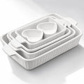 Sawysine 6 Pcs Ceramic Baking Dish Set, 4 Rectangular 2 Heart Pans, White