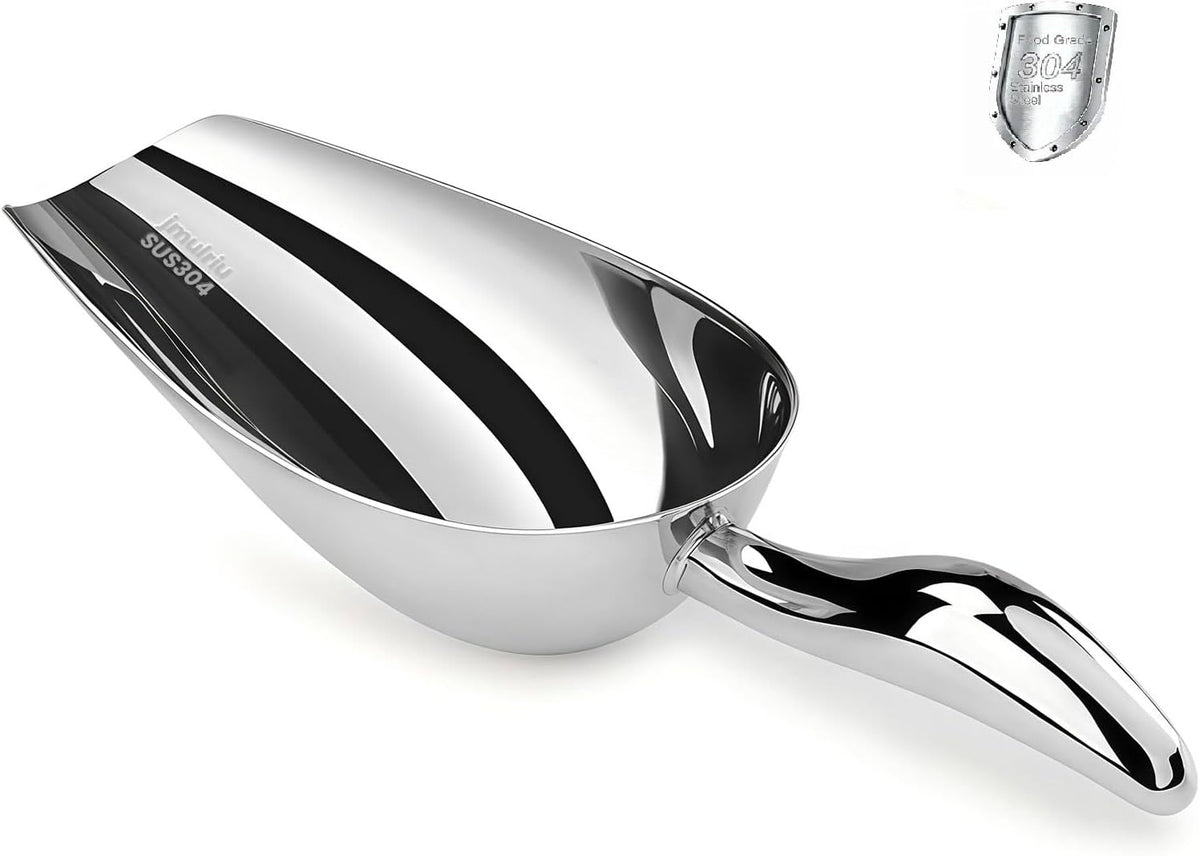 12 Oz 304 Stainless Steel Ice Scoop for Freezer & Ice Machine - Heavy Duty Metal Scooper, Dishwasher Safe, Multi-Purpose for Kitchen, Bar, Party, Wedding (Ice, Flour, Dry Goods)