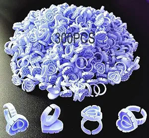 Glue Rings for Eyelash Extension, 300 PCS Lash Glue Rings Lovely Heart Glue Ring, Disposable Eyelash Glue Holder Eyelash Glue Rings Smart Glue Cups Fan Blossom Volume Lash Extension Supplies (Blue)