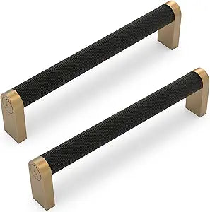 10 Pack Matte Black and Champagne Bronze Cabinet Pulls knurled 5 Inch Hole Centers Kitchen Cabinet Handles Drawer Pulls Cabinet Hardware