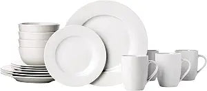 Amazon Basics 16-Piece Porcelain Dinnerware Set, Microwave and Dishwasher Safe, Service for 4, Plates, Bowls and Mugs, White
