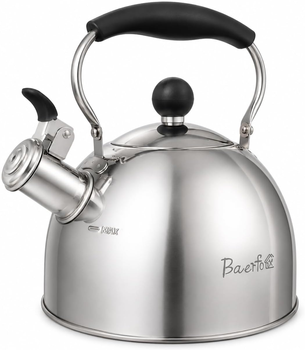 2 Qt Whistling Tea Kettle, Stainless Steel Stovetop Kettle, Silver
