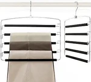 TOPIA HANGER Pants Hangers Space Saving with 5 Tiers Non-Slip Foam Padded