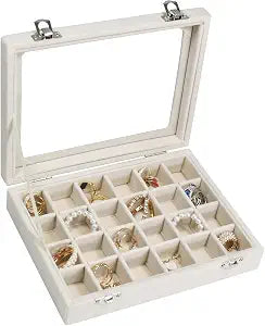 Vicoter Velvet Jewelry Box 24 Grid Jewelry Ring Display Organizer Box Tray