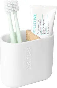 Toothbrush Holders Bamboo Electric Toothbrush Holder Bathroom Storage Organizer Countertop for Toothpaste, Floss, Razor, White