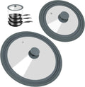 Universal Lid for Pots, Pans, and Skillets - 2 Pack Silicone Replacement Pan Lid Fits 7", 8" 9" & 10", 11", 12" Cookware - Tempered Glass Pot Lid Cover for Frying Pans, Cast Iron, CrockPot