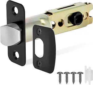 1 Pack Black Door Latch Replacement, 8mm Big Spindle Hole, 45Turning Angle, 2-3/8'' or 2-3/4'' Backset Door Deadlatch, Stainless Steel Round Corner Door Lock Replacement Parts