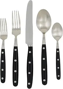 Ginkgo International Lyon 5-Piece Stainless Steel Flatware Place Setting, Ebony, Service for 1