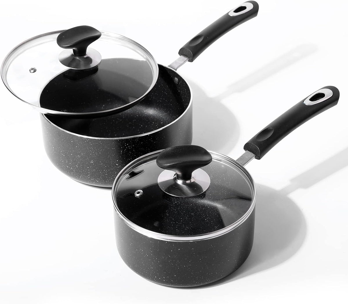 Nonstick Saucepan Set - 1.5 Quart and 2.5Quart,Ultra Non Stick Sauce Pan Small Pot with Glass Lid,Great for Home Kitchen Restaurant,Black
