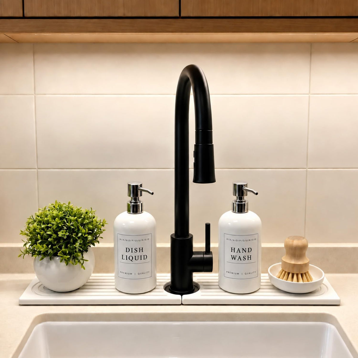 5PC Kitchen Sink Accessories - Soap Dispenser, Sink Mat, Plant Decor, Brush
