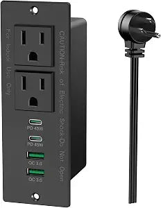 45W USB C Recessed Power Strip, Recessed Outlet with 4 USB Ports, Flush Mount Furniture Hidden Drawer Fast Charging Station for Home Office-6FT