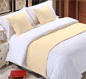 Bed Runner with 2 Piece Cushion Covers, 800 TC, Luxury Decorative Bed Scarf, 100% Cotton, Hotel Quality, Ivory, Queen