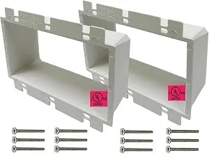 iMBAPrice BE3-3 3-Gang Electrical Box Extender, 2-Pack I UL Listed, White Non-Metallic, Outlet Box Extension, Extends 1/4" to 1-1/2", Flush Wall Fit