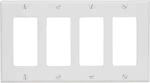 Leviton 4-Gang Decora/GFCI Device Decora Wallplate, Standard Size, Thermoset, Device Mount, 80412-W, White