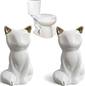 Ceramic Cat Toilet Bolt Covers, White Decorative Screw Caps, 2 Pack