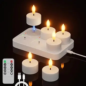 Kimjo Rechargeable Flameless Tea Lights Candles with Remote Timer, 6 Pack