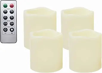 4 Pack Battery Operated Flameless LED Pillar Candles with Remote 3x3 Inches