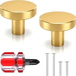 2 Pcs Bifold Closet Door Knobs, Round Matte Gold Dresser Drawer Knob, Cabinet and Drawer Knobs, Cabinet Hardware Pulls with Screws, Furniture Handles for Cabinets, Bifold Door, Dressers (Gold)