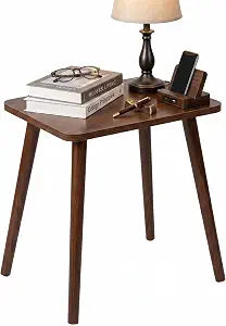 FORAOFUR Small Side Table with Wooden Legs, Short Coffee Table for Bedroom