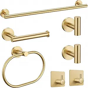 Brushed Gold Bathroom Accessories Set, 7 Pieces Gold Towel Bar Bathroom Hardware Set, 31.5 Inch Towel Racks for Bathroom, SUS304 Stainless Steel Bathroom Towel Holder Toilet Paper Holder Wall Mounted