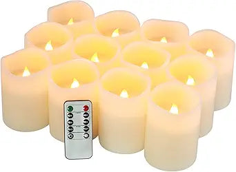 Flameless Candles Battery Operated Candles Set of 12(D:3" X H:4") Pillar Real Wax Led Candles with 10-Key Remote and Cycling 24 Hours Timer