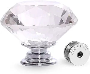 CZC HOME 25 PCS Diamond Crystal Glass Pull Handle Cabinet Knobs Cupboard Drawers Cabinet Dresser Bookcase Wardrobe (40mm, Transparent)