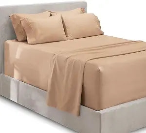 Hearth & Harbor Luxury Soft 6 Piece Bed Sheet Set Extra Deep Pocket Fitted Sheets Fits Mattress up to 21", Double Brushed Bedding, Queen, Taupe
