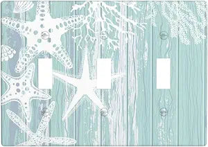 Starfish Wooden 3 Gang Light Switch Cover Triple Toggle Wall Plate Outlet Cover Decorative Faceplate Electrical Switchplate Home Decor 6.38" X 4.5"