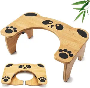 Foldable Cute Toilet Stool for Adults and Kids, Cute Poop Stool for Small Bathroom, 7 Inches Bamboo Squatting Potty, No Assembly Required