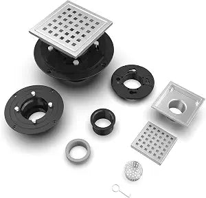 Shower Floor Drain Square 4 Inch Bathroom Floor Drain with Removable Pattern Grate SUS 304 Stainless Steel Drain for Shower Room, Pool, Balcony, Kitchen etc (Brushed Nickel)