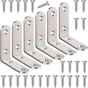 6 Pcs L Bracket Corner Brace Stainless Steel 65x65mm 90 Degree Small Shelf Brackets for Wood, Shelves, Heavy Duty Support Joint Right Angle Braces with Screws