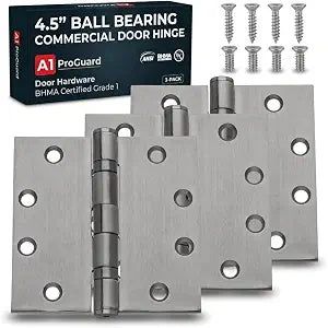 A1 ProGuard 4.5" Heavy Duty Door Hinge, 3 Pack 4.5 x 4.5 Inch Ball Bearing Door Hinges with Square Corners for Commercial and Residential Doors, Brushed Nickel