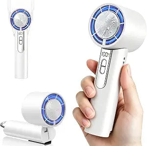 Portable Handheld Fan with Ice Cooling, 1-100 Speeds Fan with LED Display, 12m/s Wind Speed, Portable Fan for Travel, Outdoor, Camping, Hiking (White)