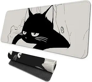 MAY FLOWER Large Gaming Mouse Pad, Full Keyboard Mat, Long Laptop Mousepad, Computer Mouse Mat for Home and Office, Anti-Slip Rubber Base, 31.5 x 11.8 Inches (Black Cat)
